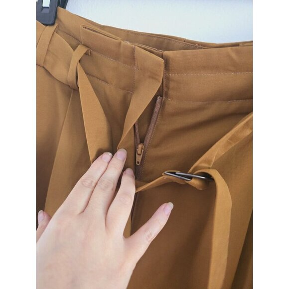 Elizabeth And James Paperbag Belted Pleated Mustard Brown Cuff Ankle Pants 10 M - Picture 12 of 14